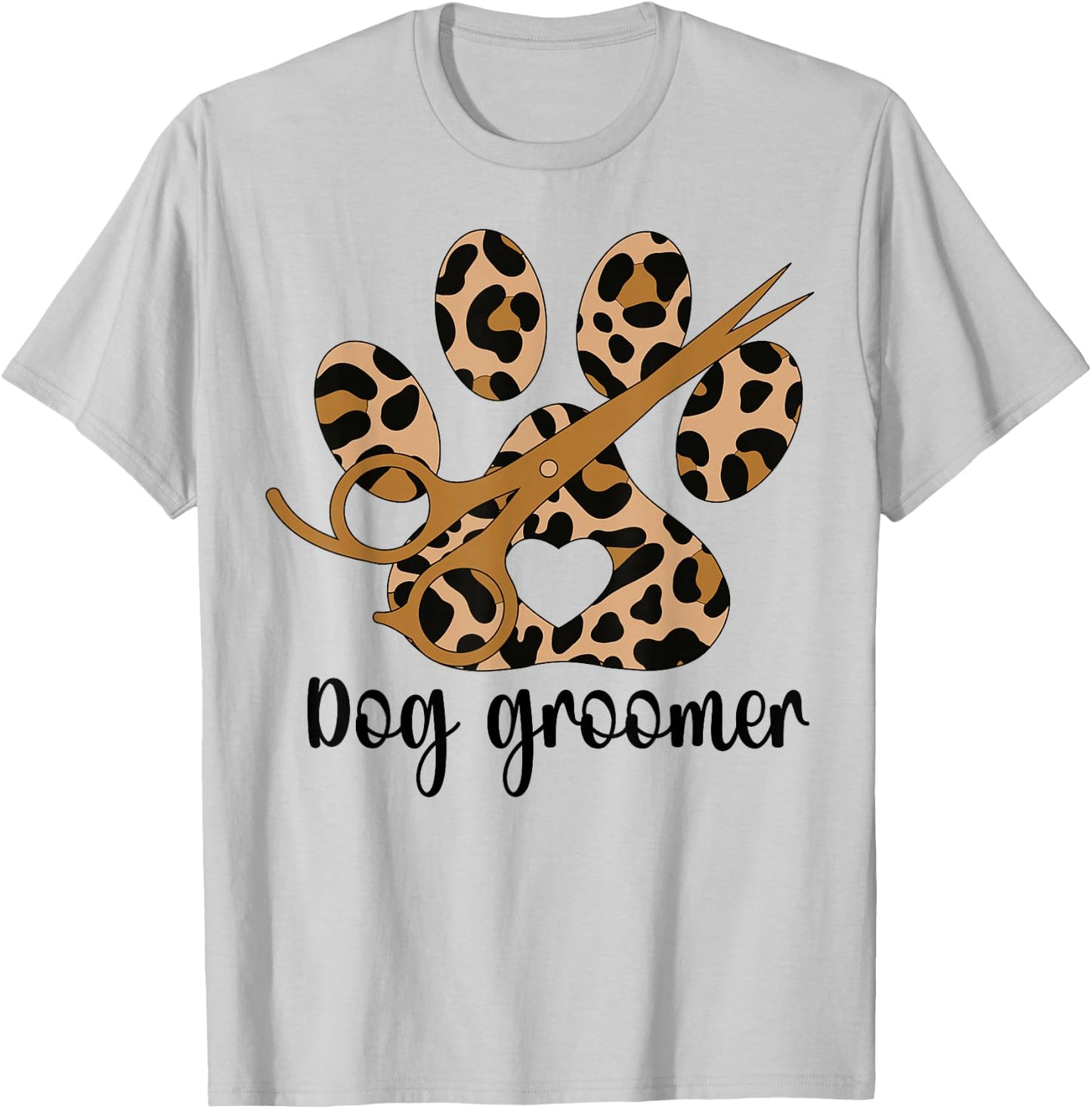 Dog Groomer Leopard Dog Grooming T-Shirt - T-Shirt | Ash