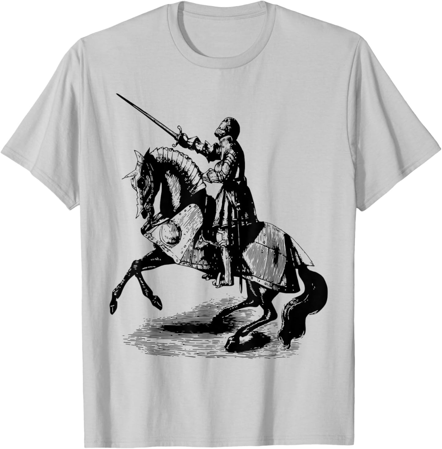 Knight In Suit of Armor Horse Sword Helmet Medieval T-Shirt - T-Shirt | Ash