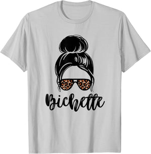 Bichette nickname messy bun leopard gift girl woman couple , white, S T-Shirt - T-Shirt | Ash