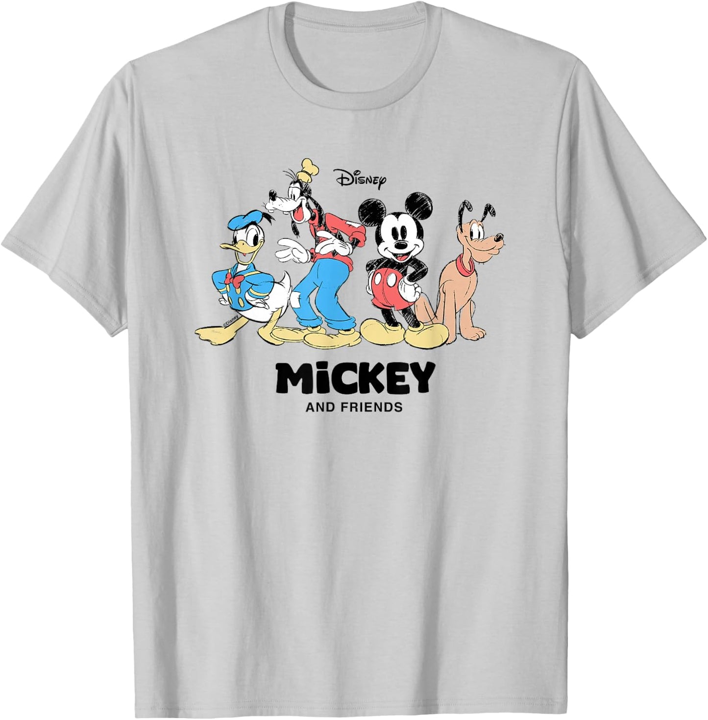 Disney Mickey and Friends Donald Goofy Pluto Lineup Retro T-Shirt - T-Shirt | Ash