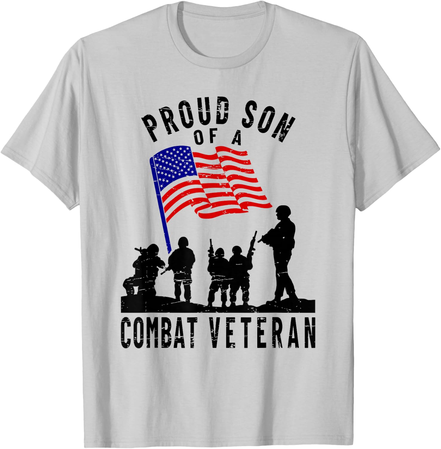 Proud Son of a Combat Veteran Retro US Flag Military Family T-Shirt - T-Shirt | Ash