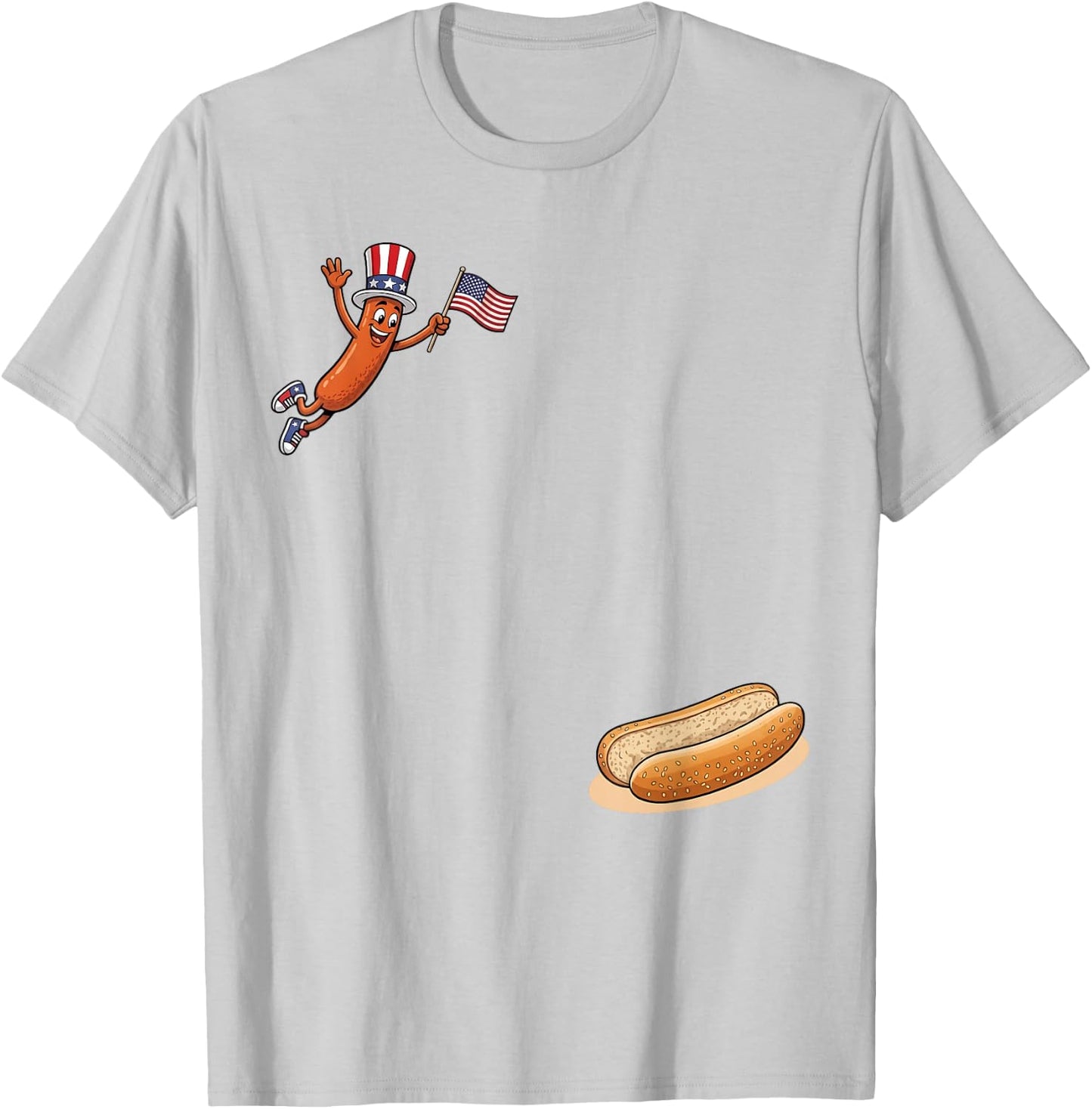 Hotdog Freedom Dive Funny Uncle Sam Hot Dog Jumping Into Bun T-Shirt - T-Shirt | Ash