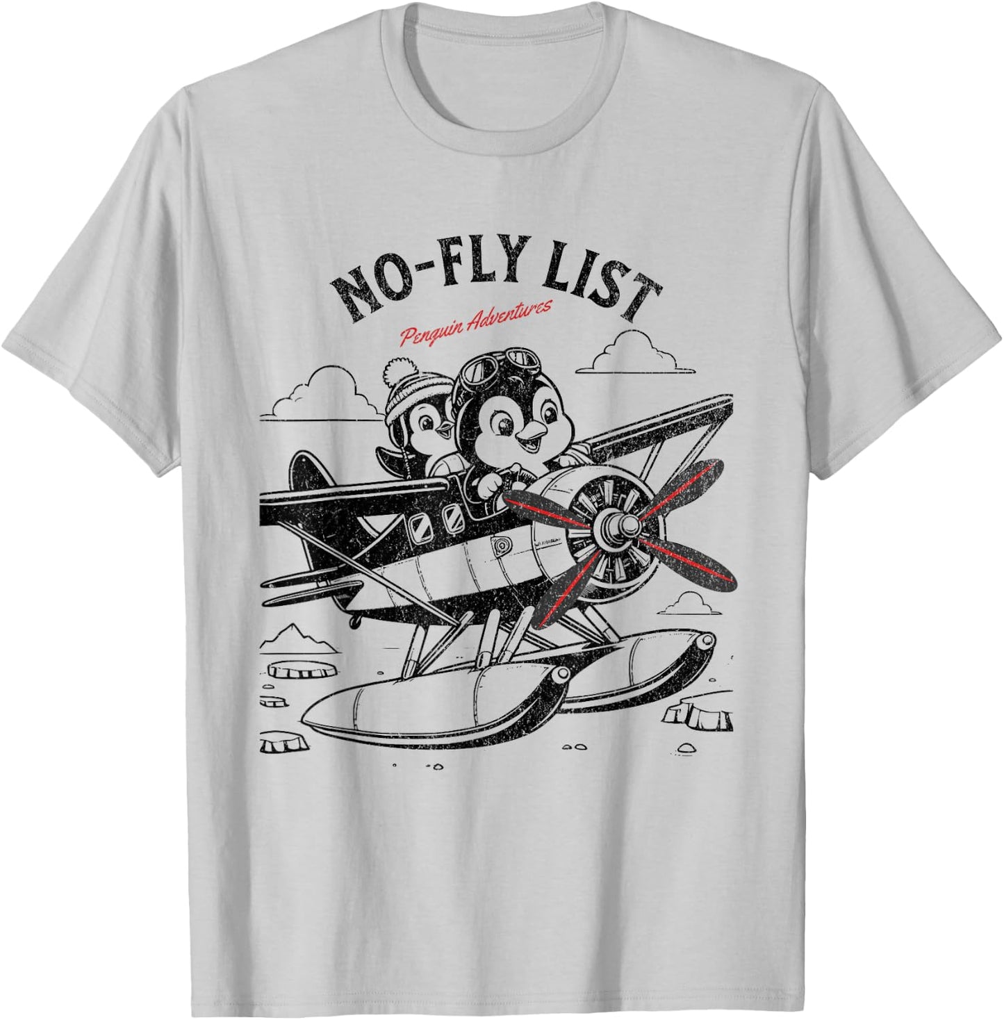 Flying Penguin Adventure No-Fly List Funny Penguin T-Shirt - T-Shirt | Ash