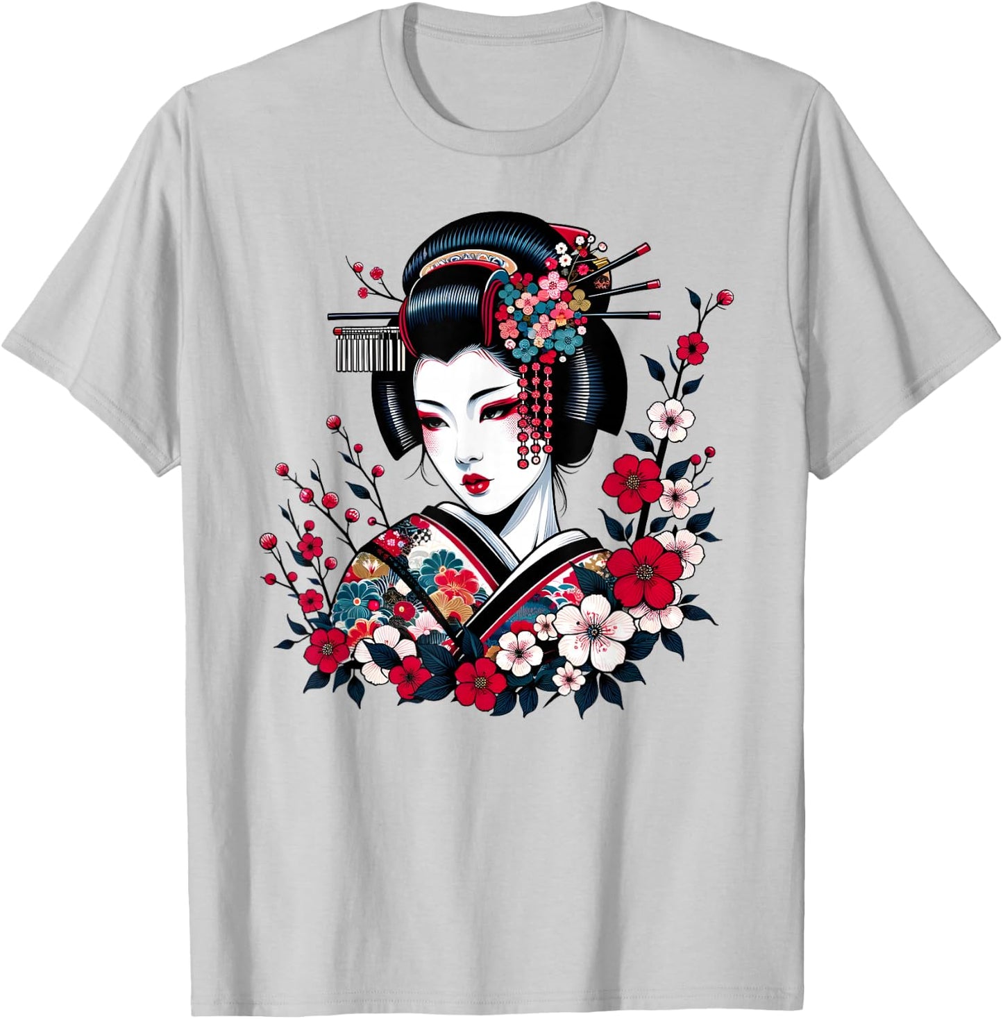 Geisha Beauty Blossom Art Traditional Japanese Culture , white, S T-Shirt - T-Shirt | Ash