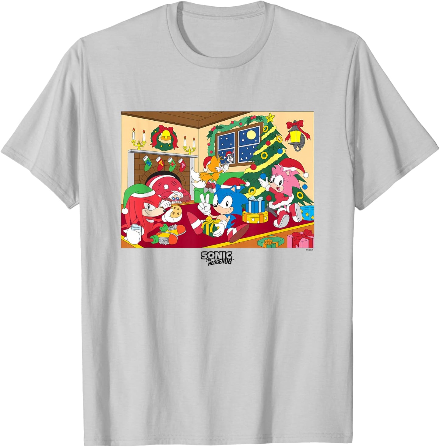 Sonic The Hedgehog Christmas Together for The Holidays Shot T-Shirt - T-Shirt | Ash