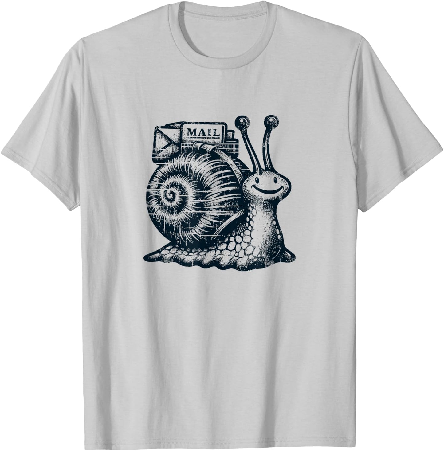"Snail Mail" Whimsical Postman Snail T-Shirt - T-Shirt | Ash