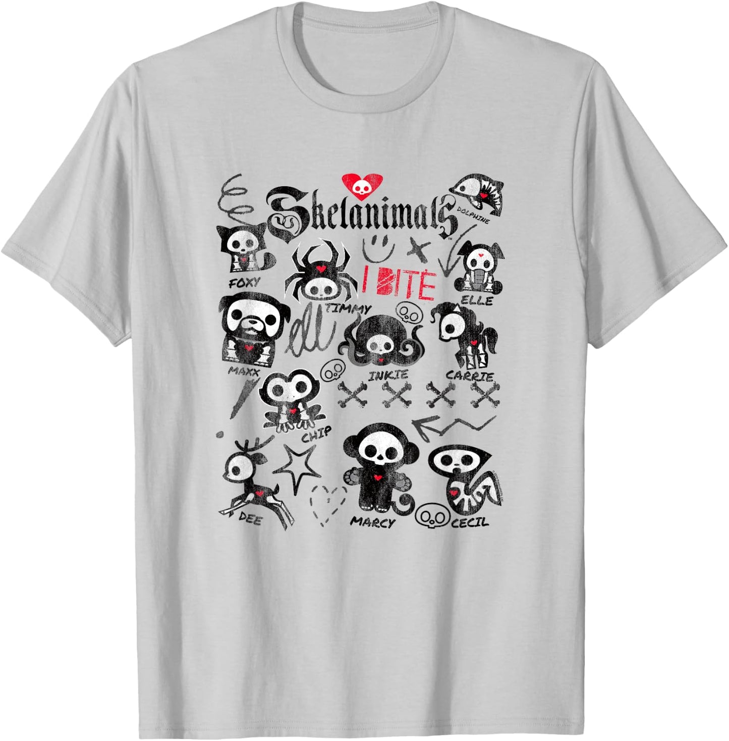 Skelanimals I Bite Vintage Retro Dead Pet Textbook Collage T-Shirt - T-Shirt | Ash