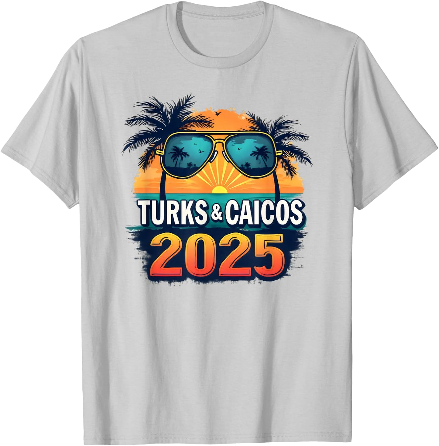 Tropical Turks & Caicos 2025 Retro T-Shirt - T-Shirt | Ash