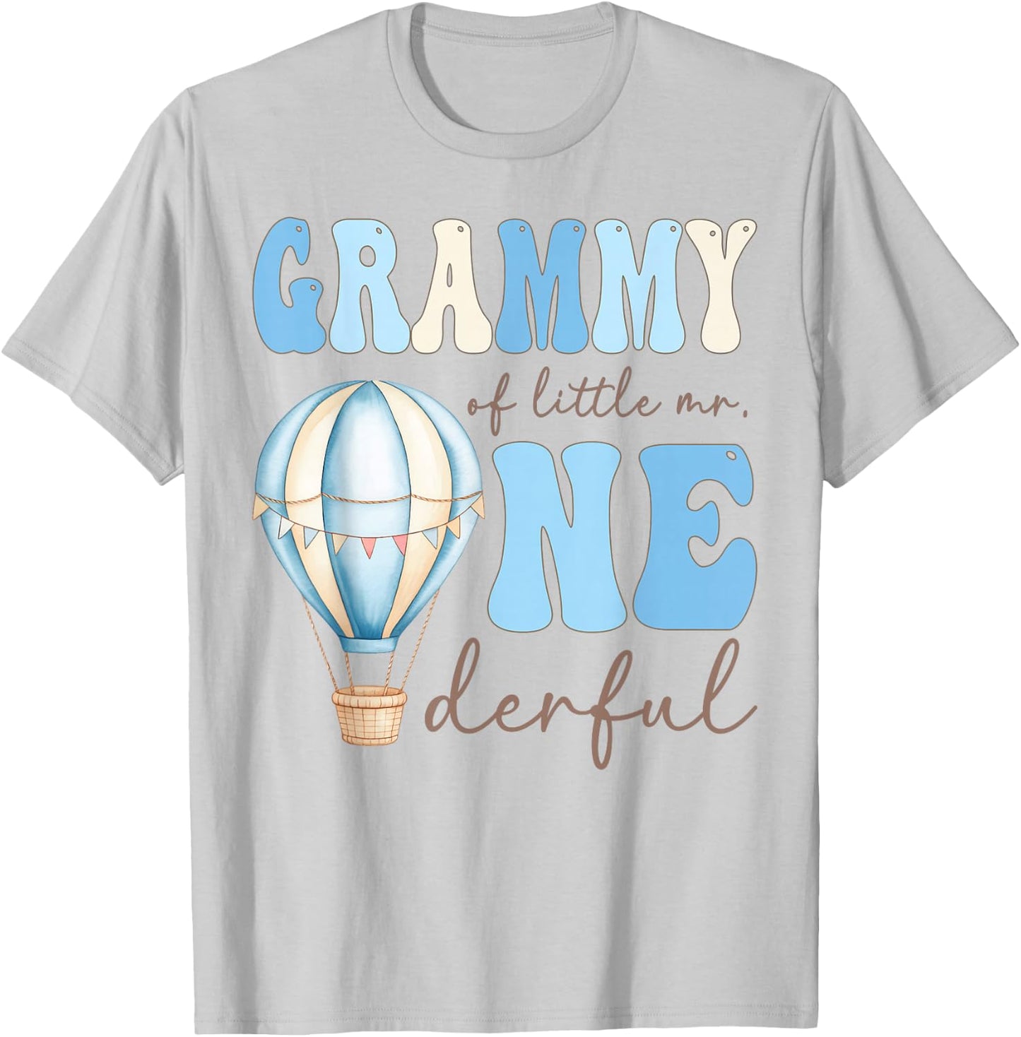 Grammy of Little Mr. Onederful 1st Birthday Boy Air Balloon T-Shirt - T-Shirt | Ash