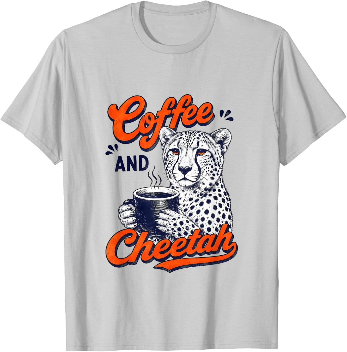 Funny Coffee and Cheetah Retro Vintage Animal Lover Graphic T-Shirt - T-Shirt | Ash