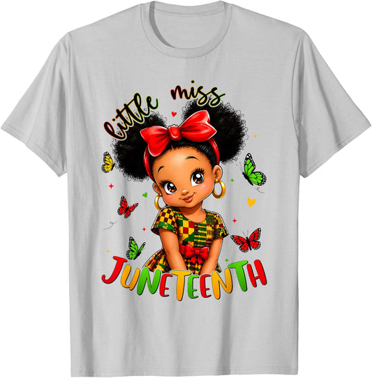 Little Miss Juneteenth Black African June 19th Kids Girls T-Shirt - T-Shirt | Ash