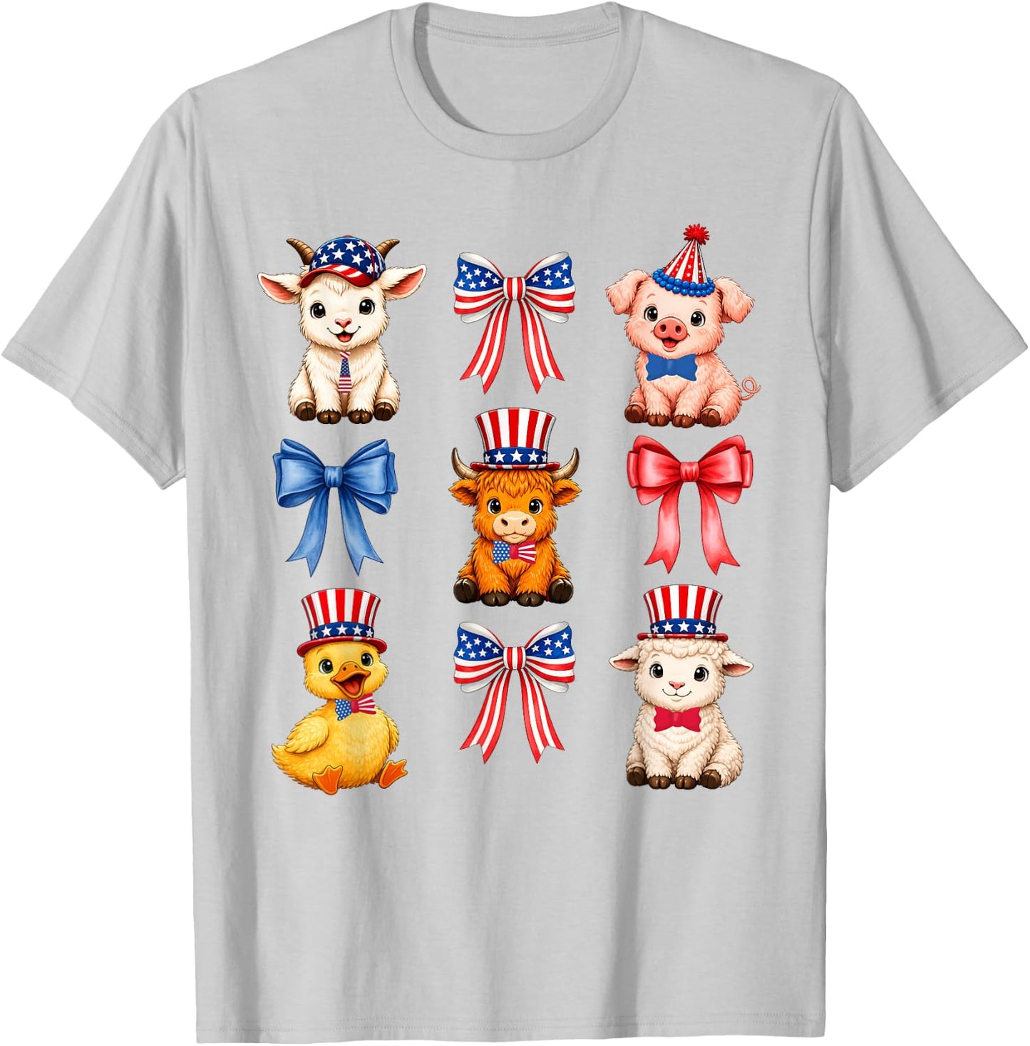 Cute 4th of July Patriotic Baby Farm Animals Lovers T-Shirt - T-Shirt | Ash