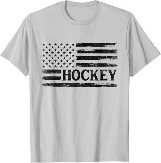 Hockey Black Vintage USA Flag Player Coach Boy T-Shirt - T-Shirt | Ash