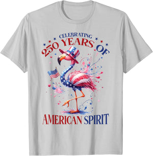 Patriotic Flamingo 250 Years American Spirit T-Shirt - T-Shirt | Ash