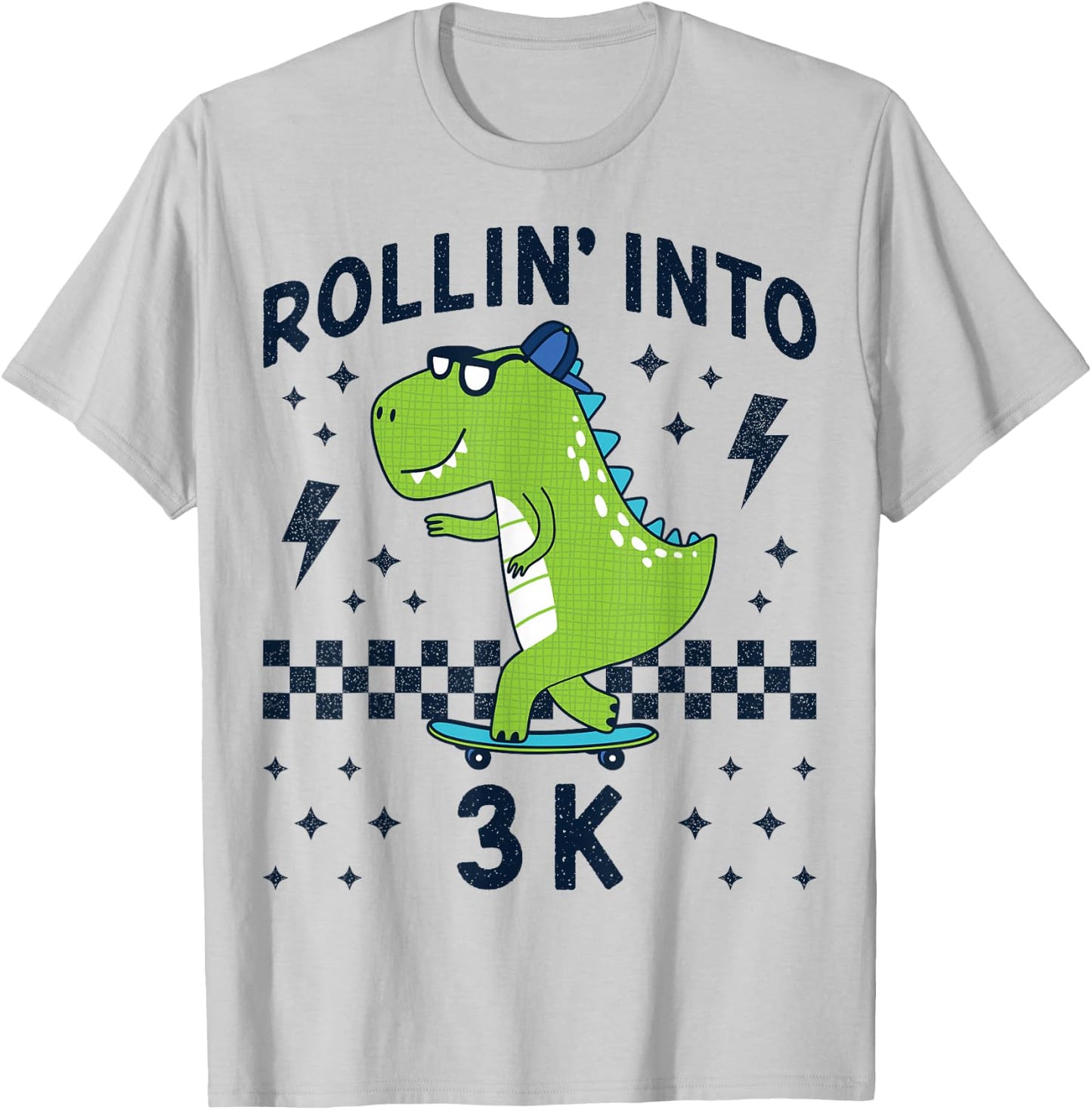 Rollin Into 3K Dinosaur Back to School Kid I’m Ready for 3 K T-Shirt - T-Shirt | Ash