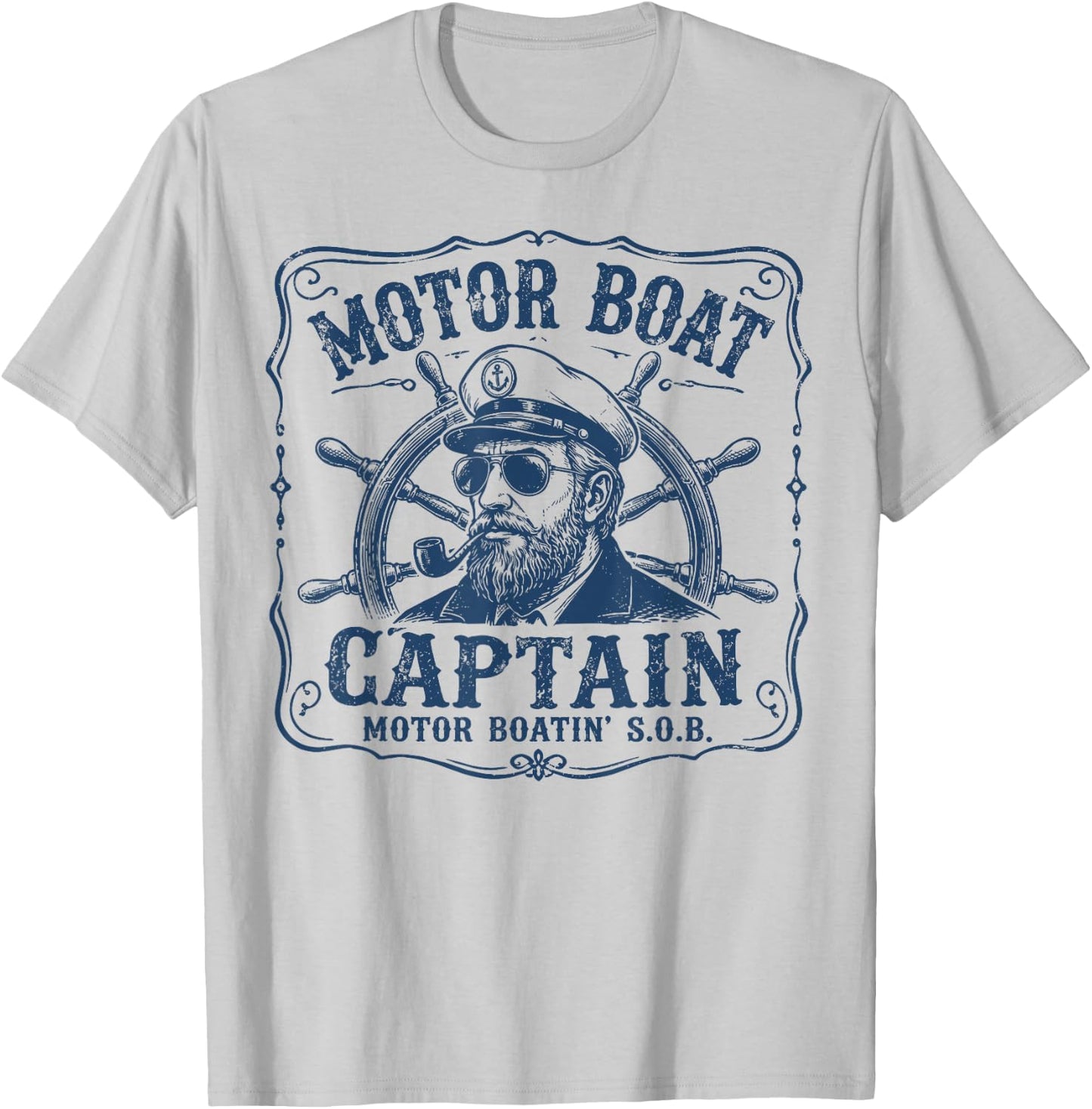 Vintage Motor Boat Captain Funny Pontoon Boating Lake T-Shirt - T-Shirt | Ash