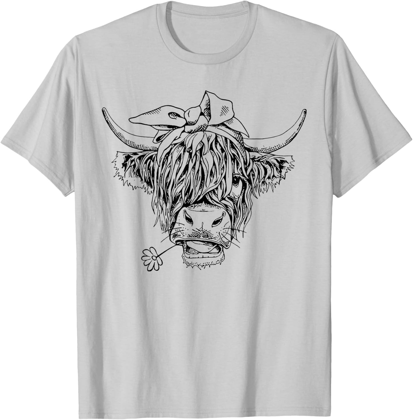 Highland Cow Western Girls Bandana Highlander Cow Print T-Shirt - T-Shirt | Ash