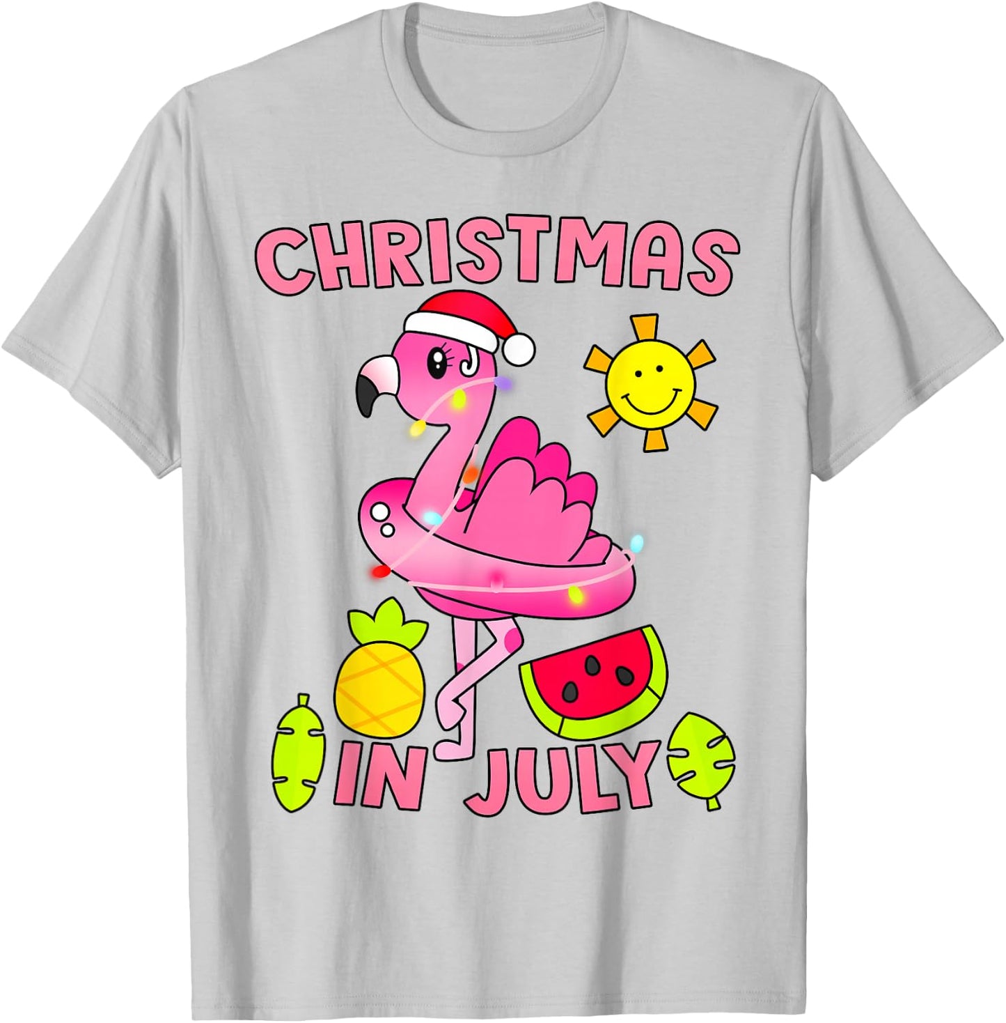 Christmas in July Flamingo Beach Summer Christmas in July T-Shirt - T-Shirt | Ash
