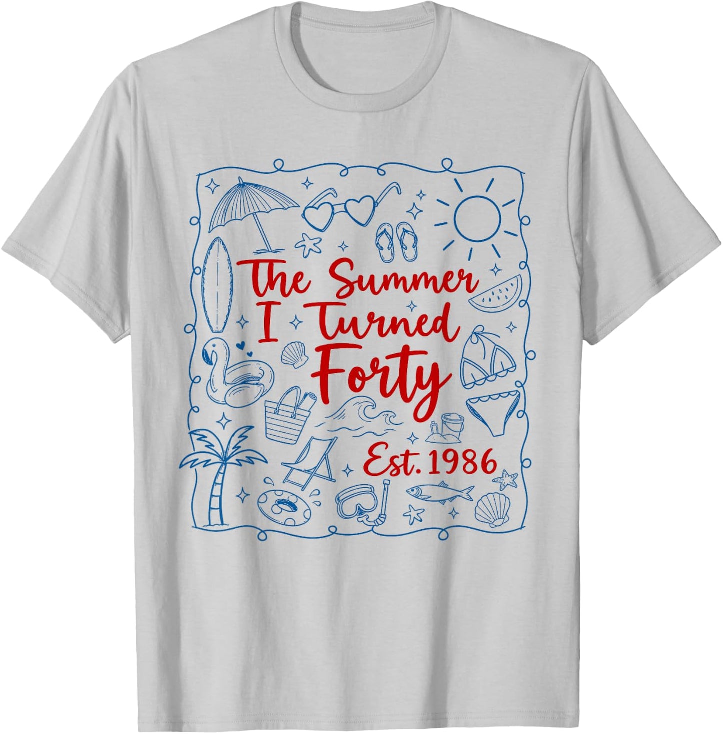 The Summer I Turned Forty Est.1986 Seashell Coastal Beach T-Shirt - T-Shirt | Ash