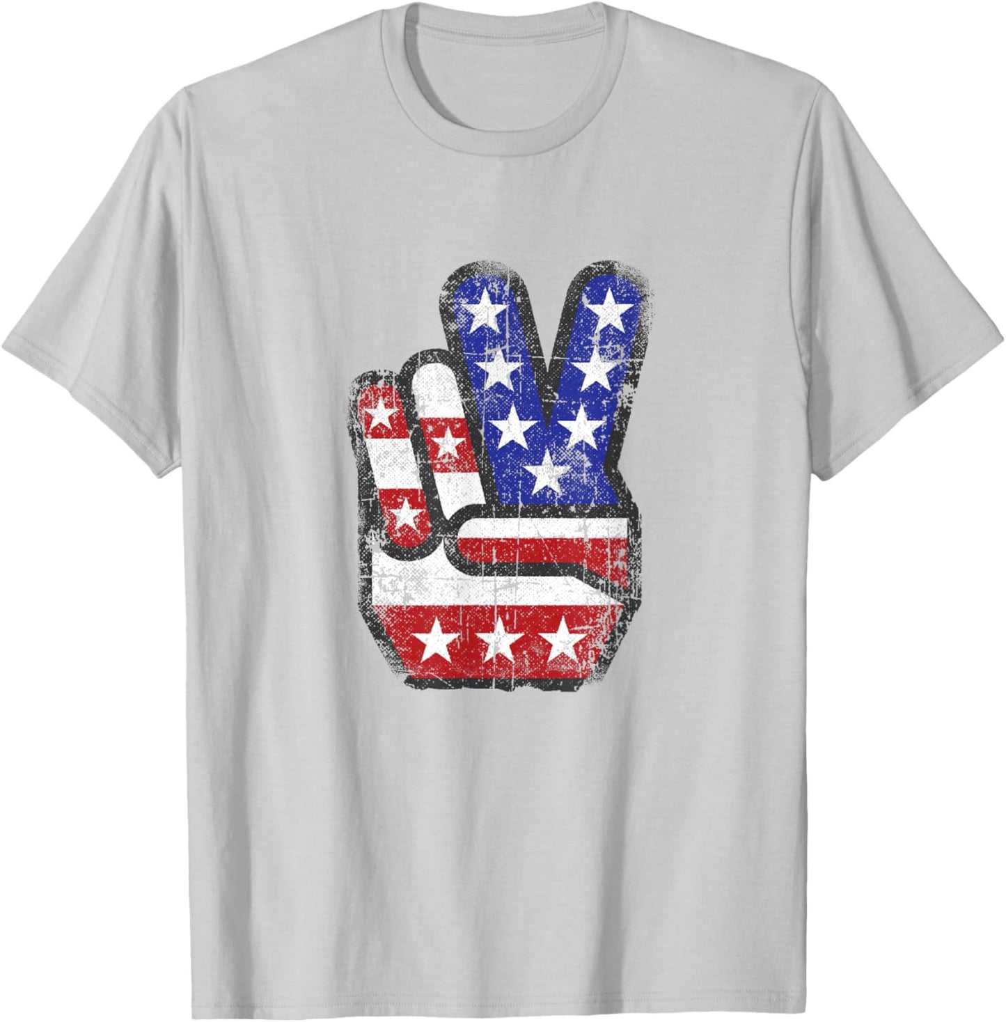 Fourth 4th of July Shirt American Flag Peace Sign Hand T-Shirt - T-Shirt | Ash