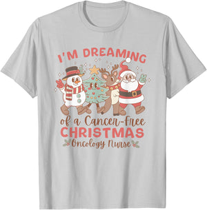 Women I'm Dreaming Of A Cancer Free Christmas Oncology Nurse T-Shirt - T-Shirt | Ash
