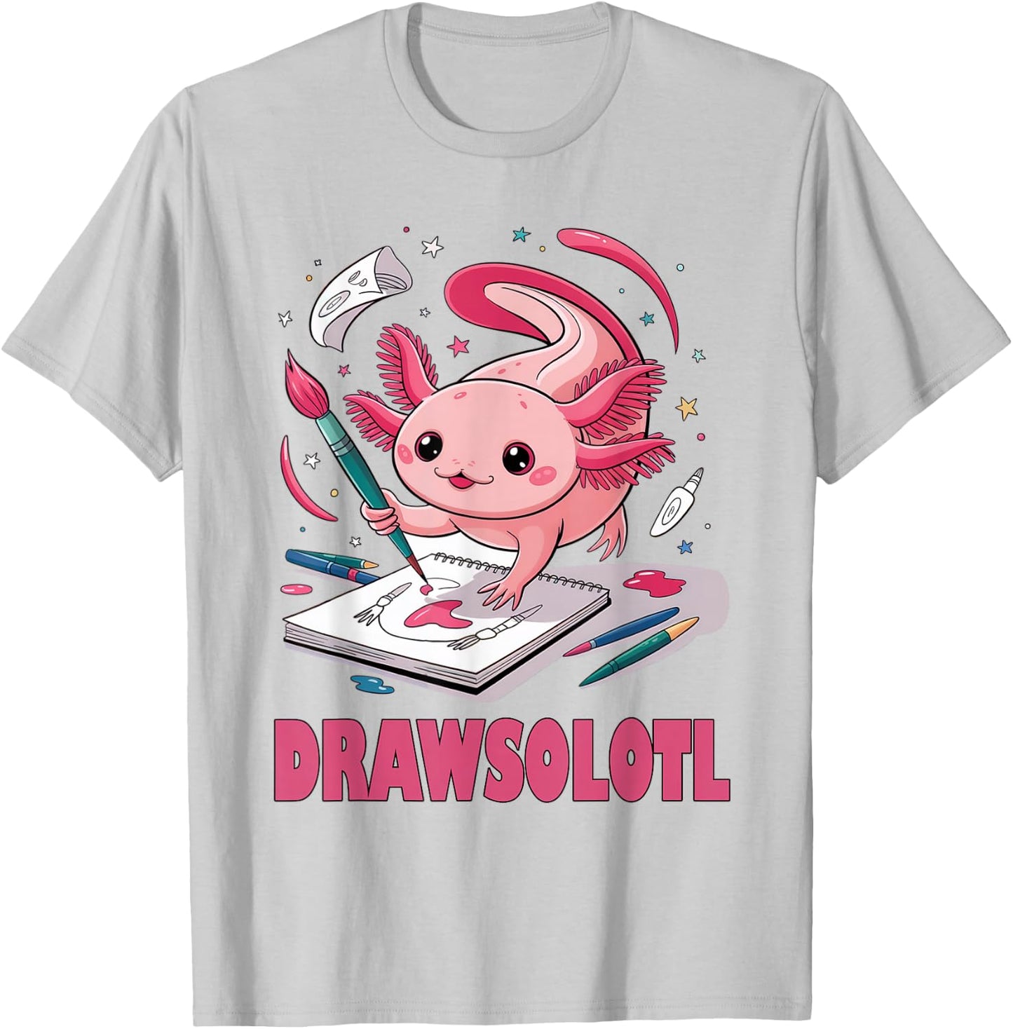 Drawsolotl Cute Axolotl Drawing Lover Girls Kids T-Shirt - T-Shirt | Ash