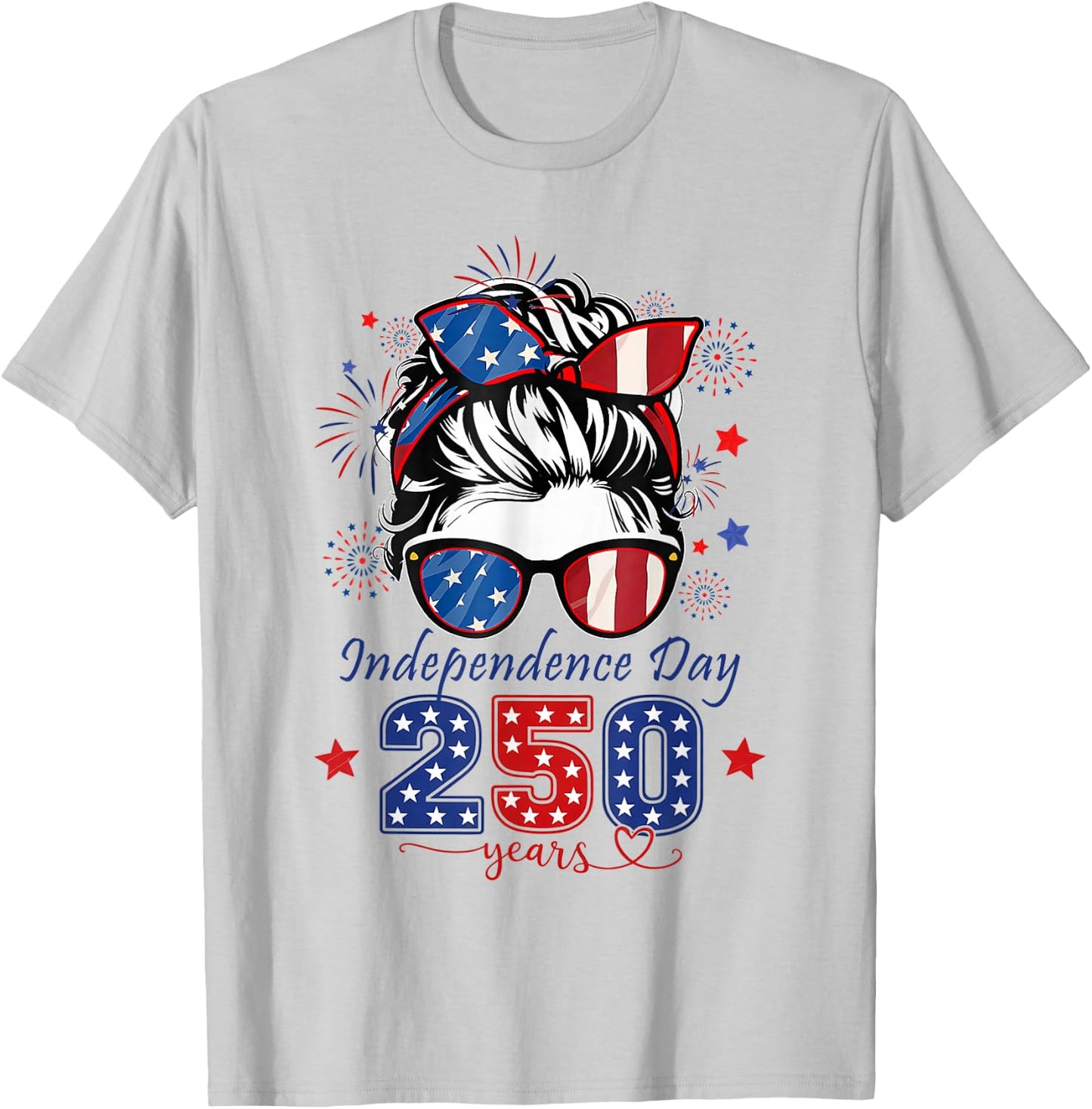 USA 250th Anniversary Messy Bun Women Celebrate 1776 2026 T-Shirt - T-Shirt | Ash