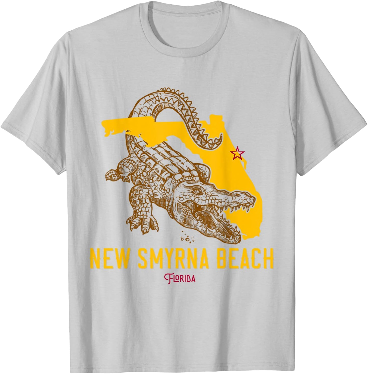 New Smyrna Beach Florida FL Aligator Vacation Surf Sunset Men Women Kids T-Shirt - T-Shirt | Ash