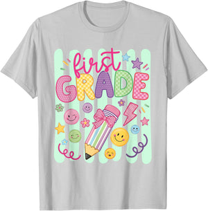 Preppy First Grade Back to School Pencil Student Teacher Kid T-Shirt - T-Shirt | Ash