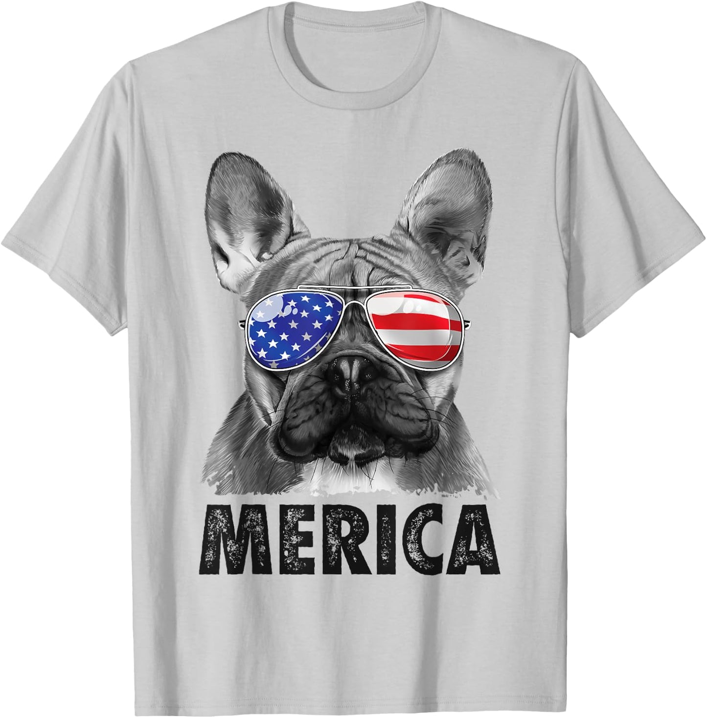 French Bulldog 4th of July Merica American Flag Sunglasses T-Shirt - T-Shirt | Ash
