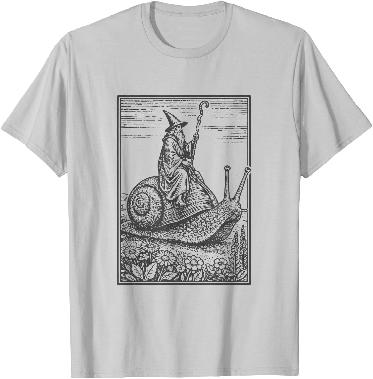 Zauberer, Magier, reitet auf Einer großen Schnecke, lustig T-Shirt - T-Shirt | Ash