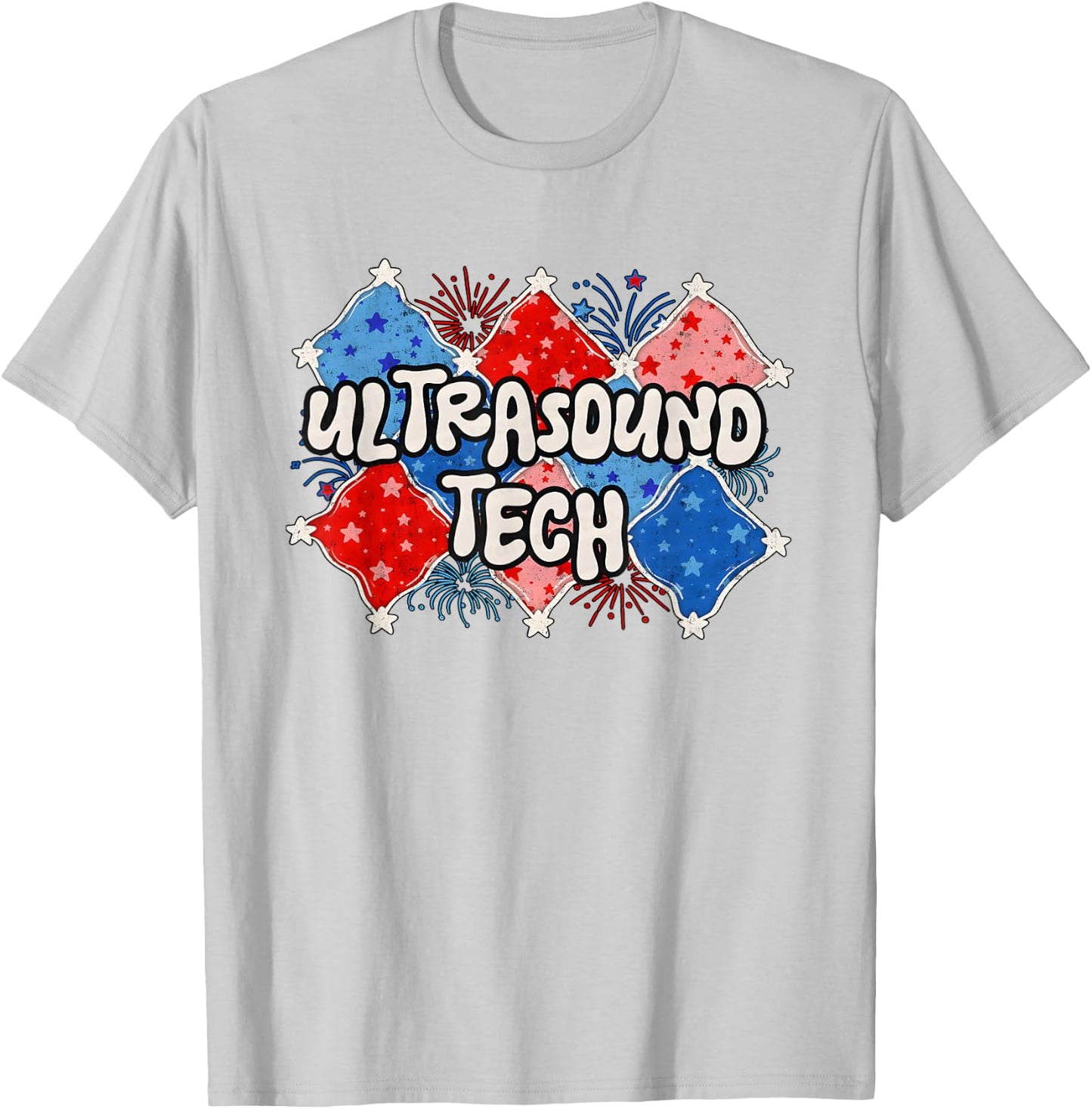 Retro 4th of July Ultrasound Tech OB MFM Sonographer T-Shirt - T-Shirt | Ash