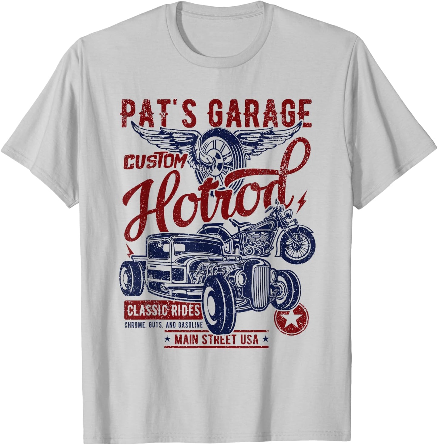 Pat's Garage Hotrod Classic Rides Distressed Design T-Shirt - T-Shirt | Ash
