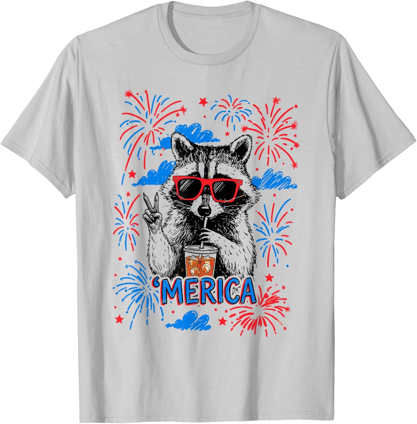 Chill The Fourth Out Funny Raccoon 'Merica 2026 4th of July T-Shirt - T-Shirt | Ash