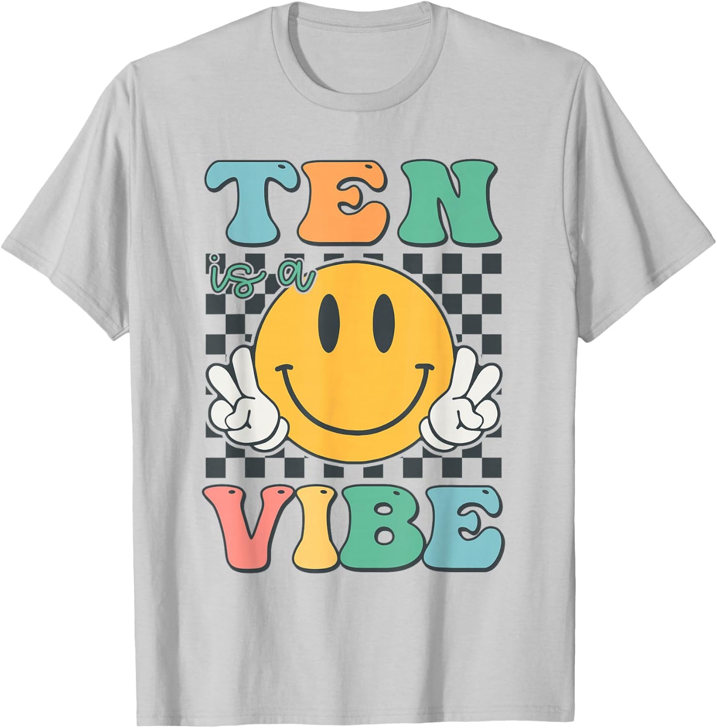 Ten Is A Vibe, 10. Geburtstag, Lächeln, Gesicht, Hippie, Junge, Mädchen, Kind T-Shirt - T-Shirt | Ash