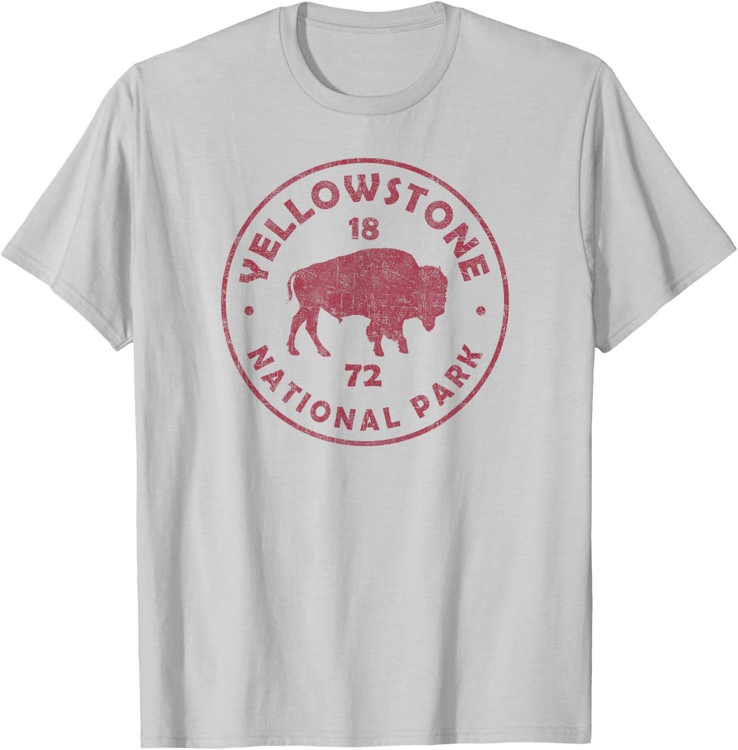 Retro Bison Yellowstone National Park 1872 Hiking Souvenir T-Shirt - T-Shirt | Ash
