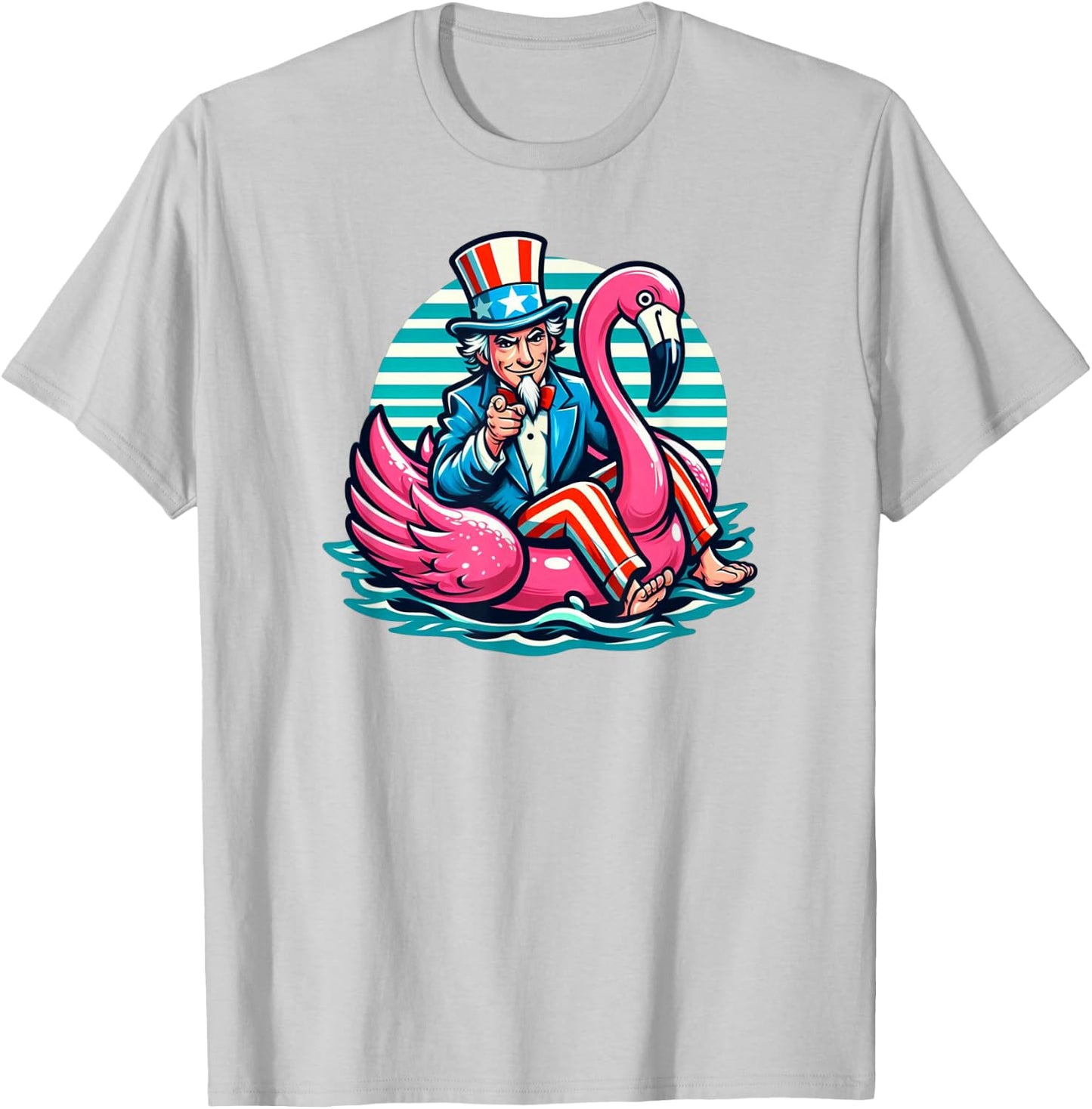 American Flamingo Float Pool Party T-Shirt - T-Shirt | Ash