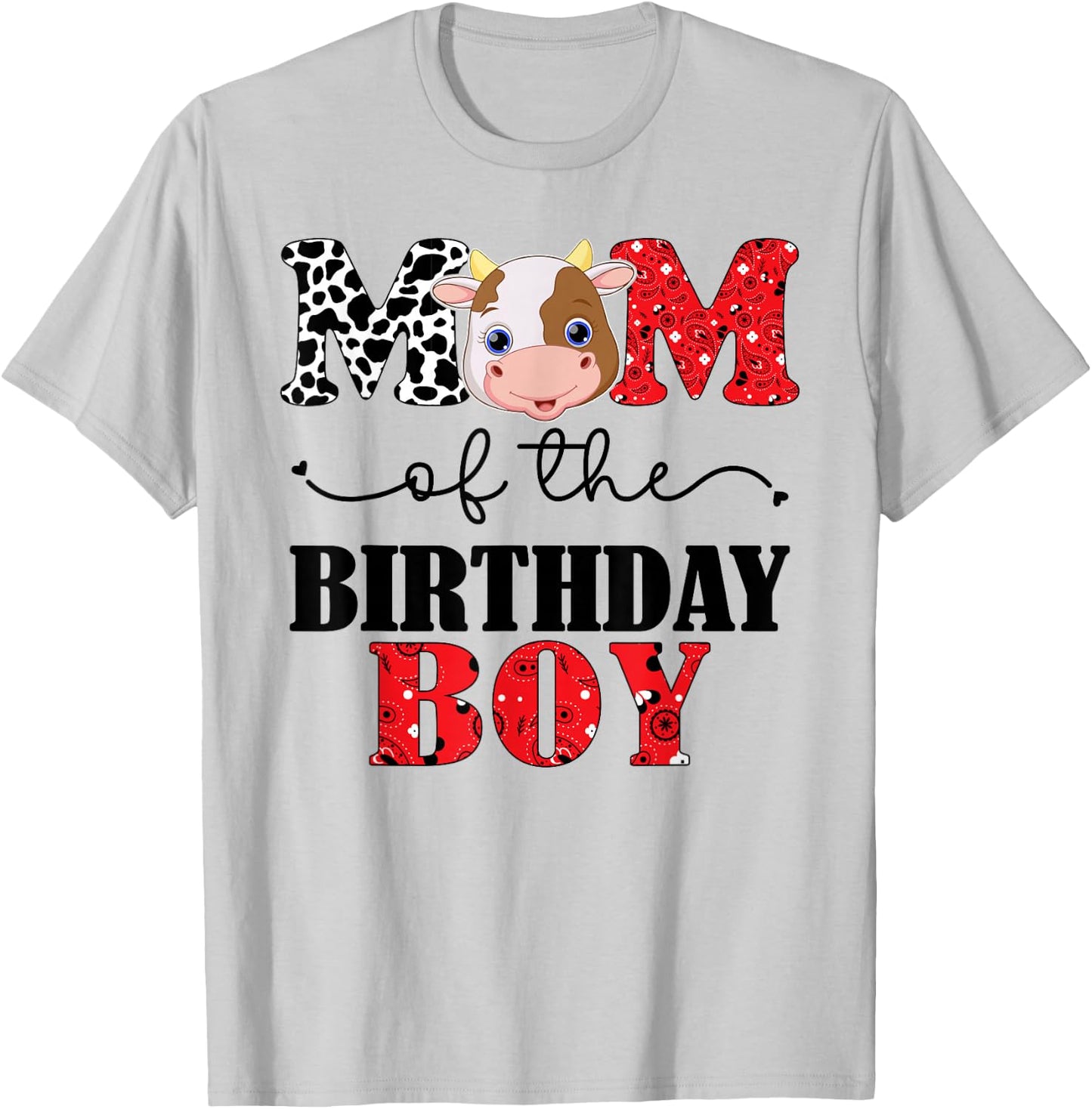 Mom of The Birthday For Boy Cow Farm 1st Birthday Cow Mum T-Shirt - T-Shirt | Ash