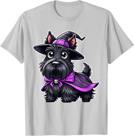 Scottish Terrier Halloween Witch Dog Scottie Lover T-Shirt - T-Shirt | Ash