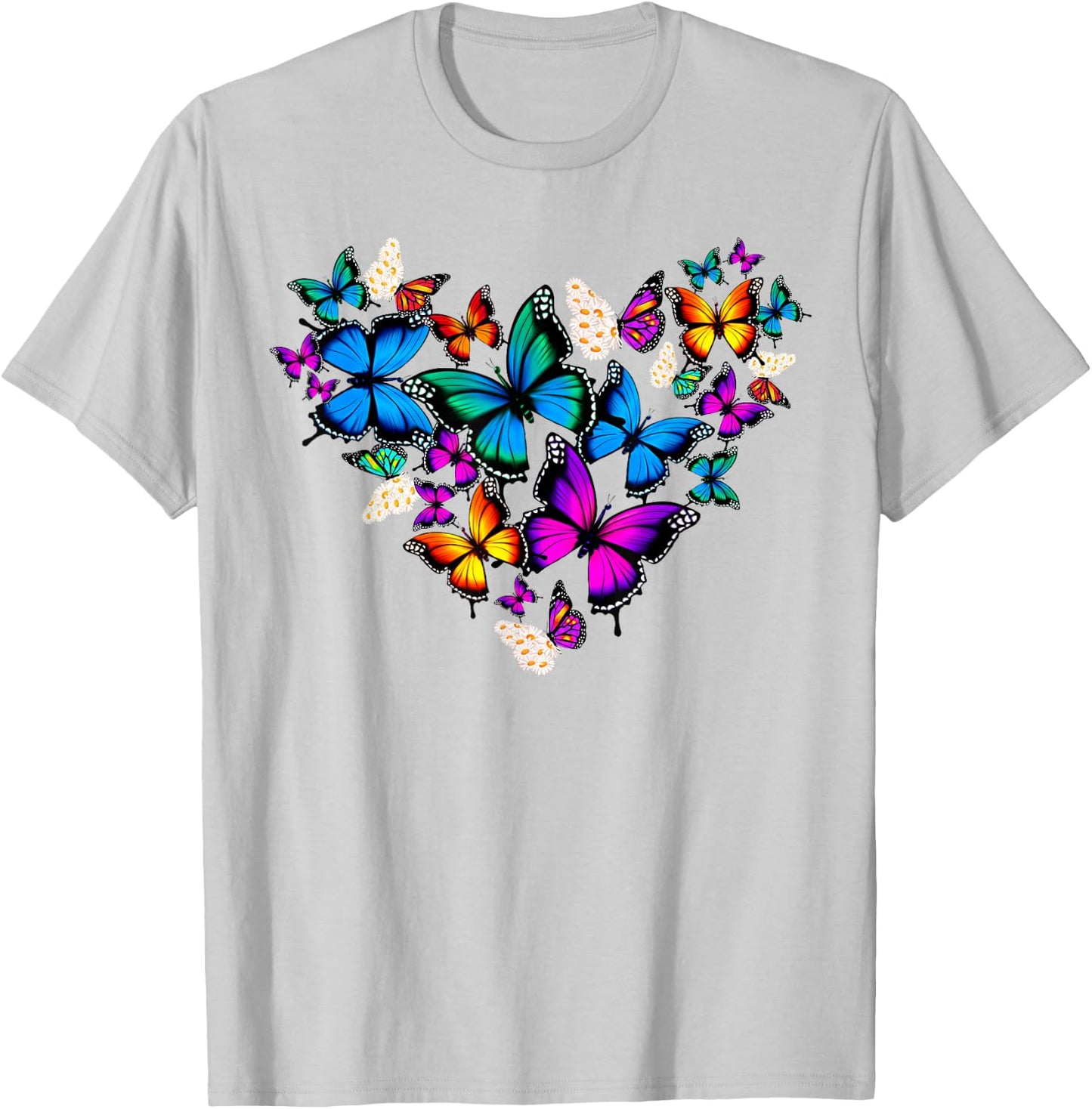 Woman Girls Butterflies Daisy Heart Colourful , White T-Shirt - T-Shirt | Ash