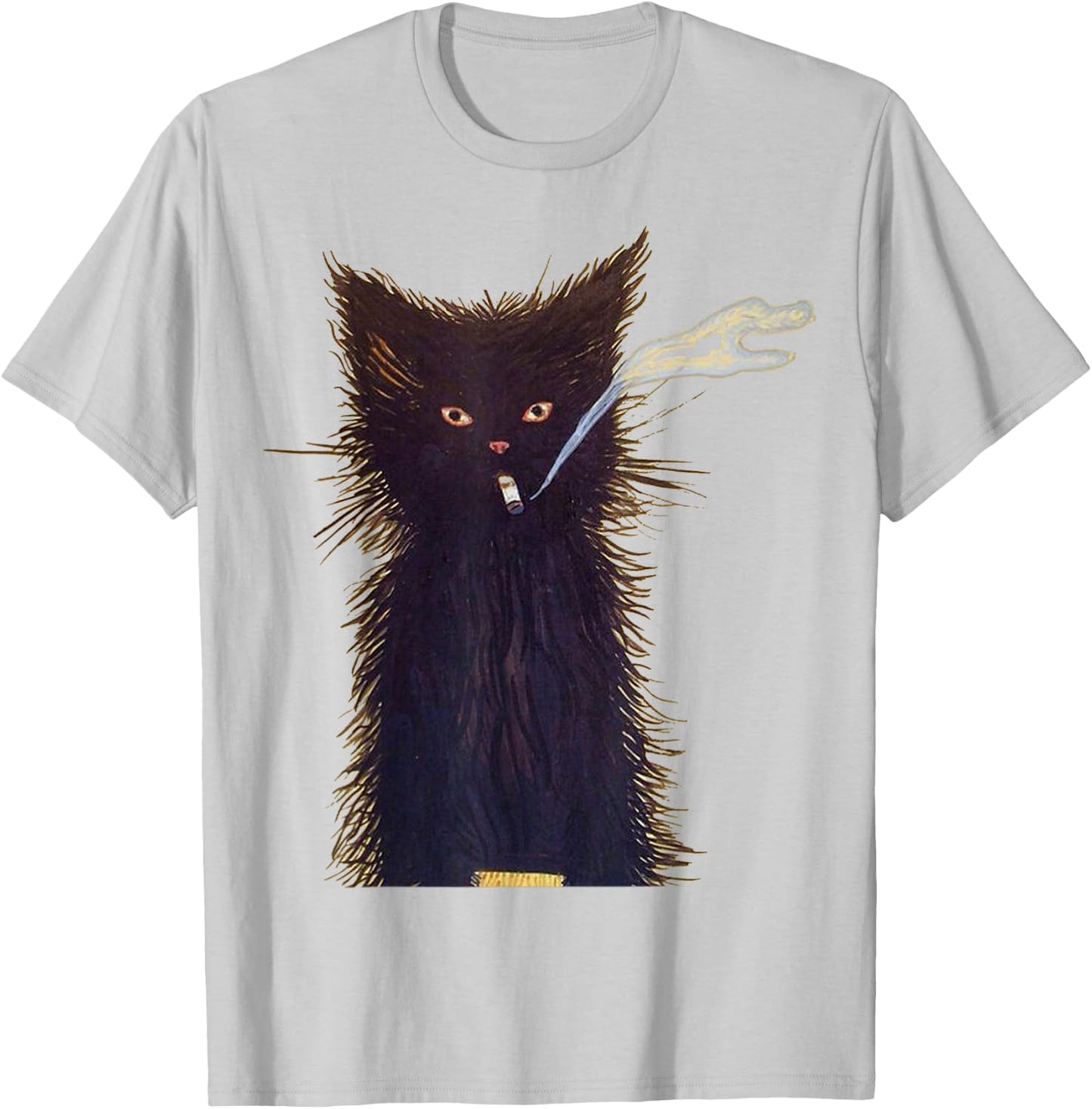 Smoking Black Cat Art Smoke T-Shirt - T-Shirt | Ash