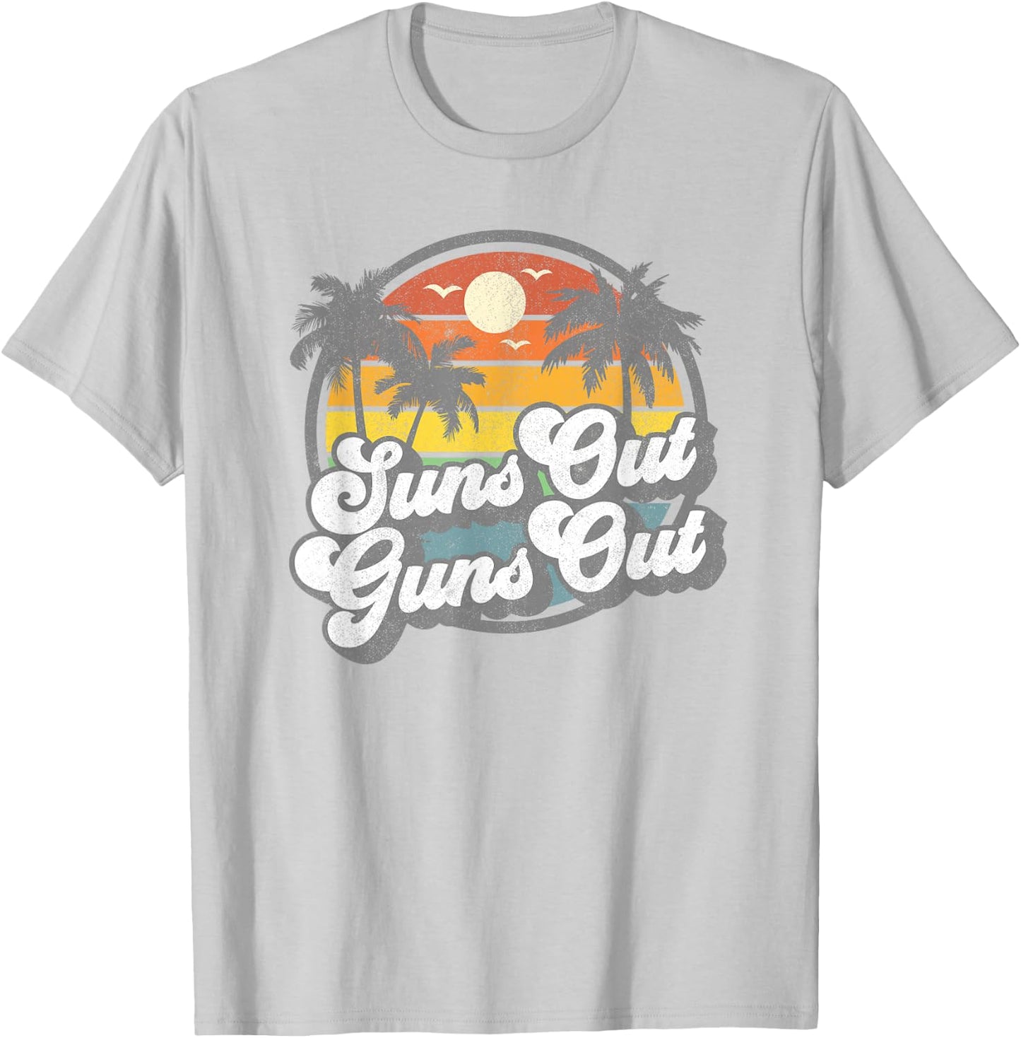 Suns Out Guns Out Funny Beach Vacation Retro Surfing Gift T-Shirt - T-Shirt | Ash