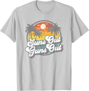 Suns Out Guns Out Funny Beach Vacation Retro Surfing Gift T-Shirt - T-Shirt | Ash