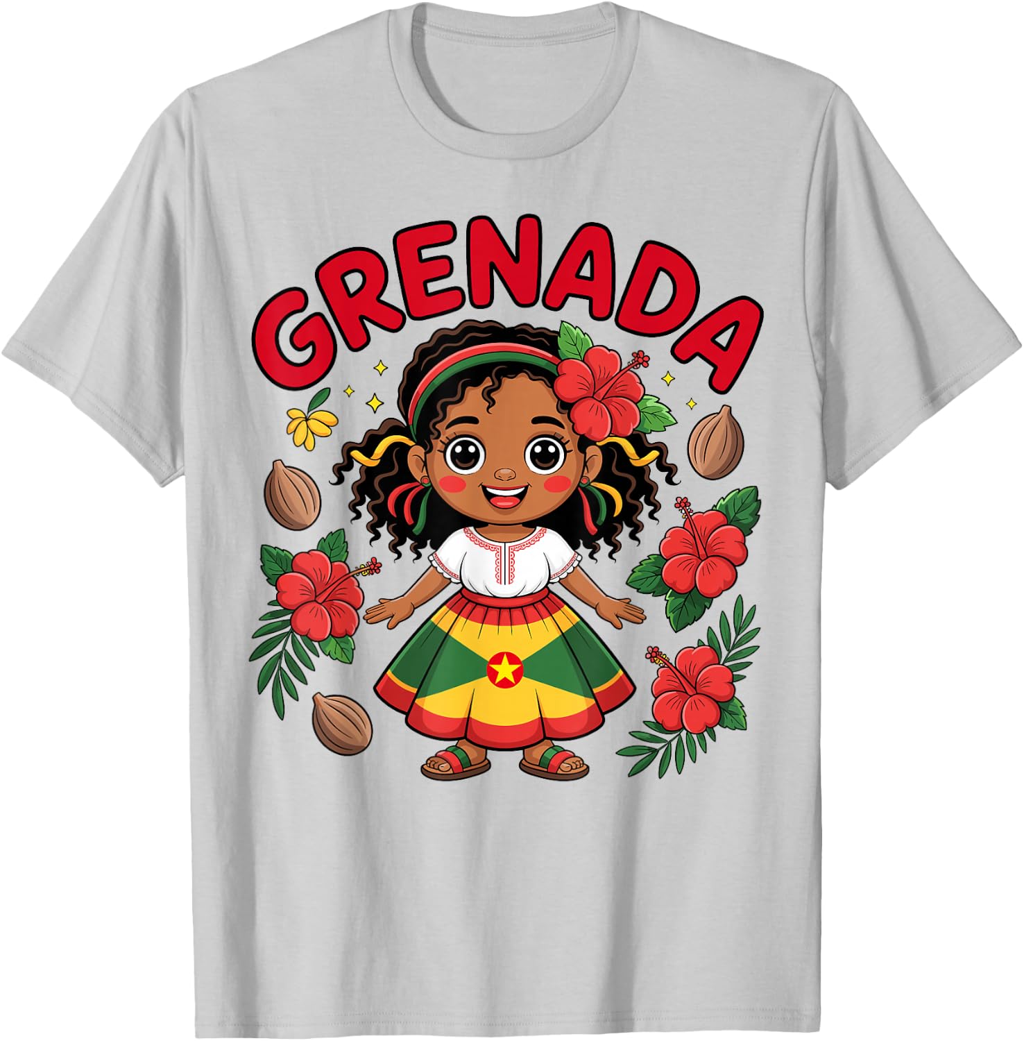 Cute Grenadian Girl in Flag Dress with Nutmeg for Kids T-Shirt - T-Shirt | Ash