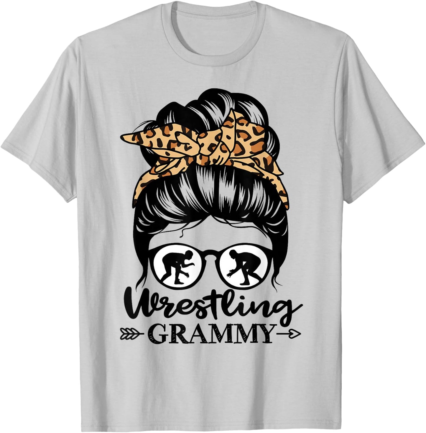Wrestling Grammy Messy Bun Hair Funny Wrestler Grammy T-Shirt - T-Shirt | Ash