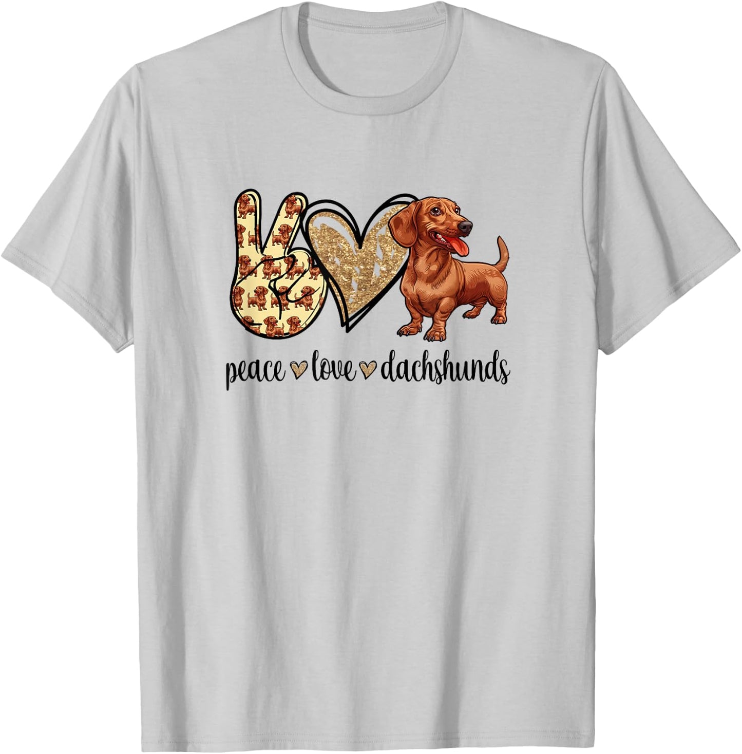 Funny Girls Peace Love Dachshunds Lover T-Shirt - T-Shirt | Ash