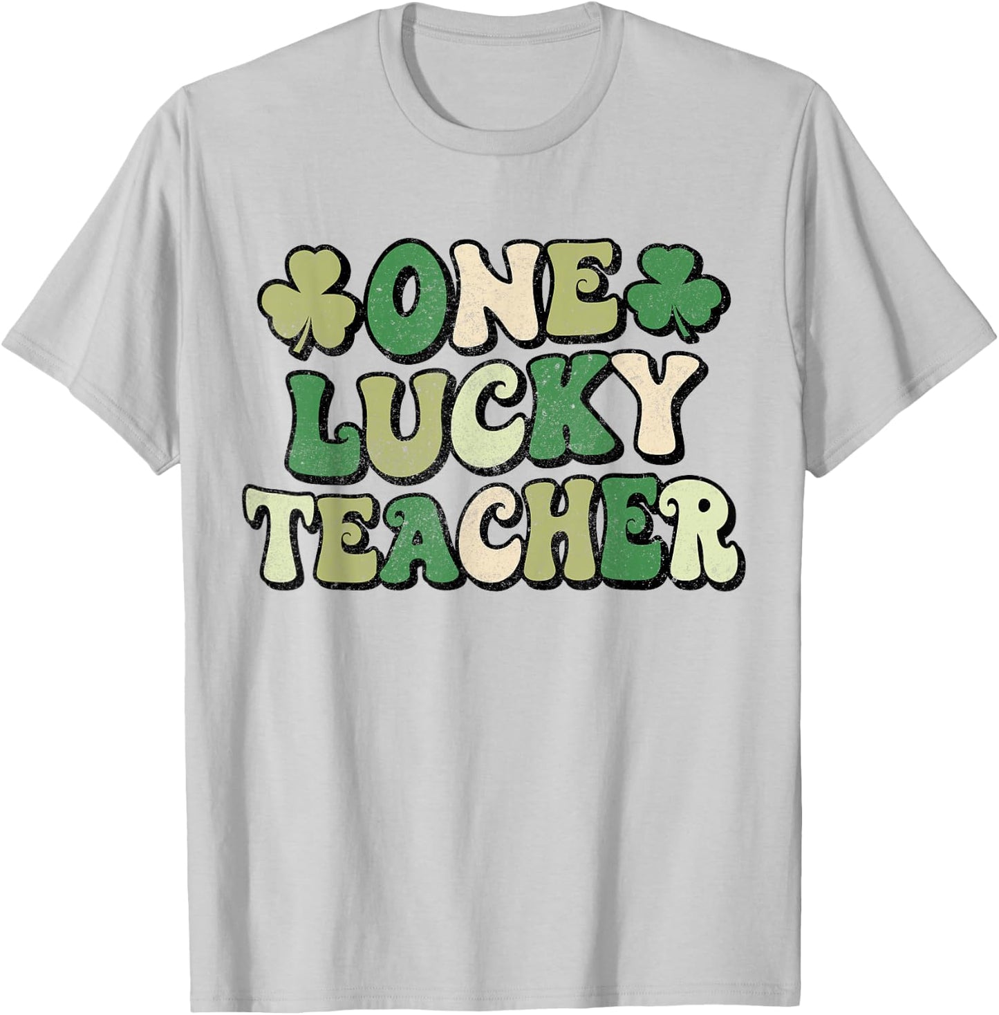One Lucky Teacher Groovy Retro Teacher St Patrick's Day Women Kids T-Shirt - T-Shirt | Ash