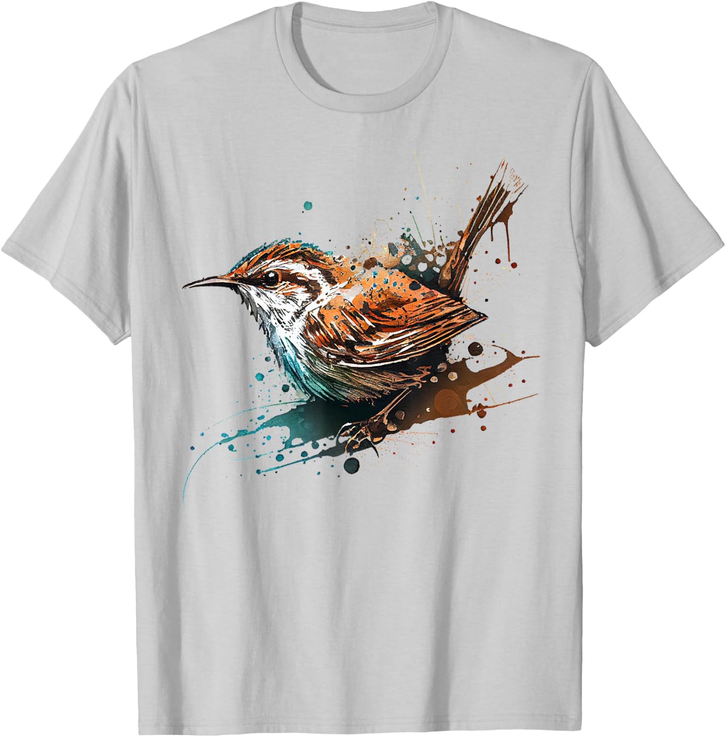 Wren, cute bird painting T-Shirt - T-Shirt | Ash