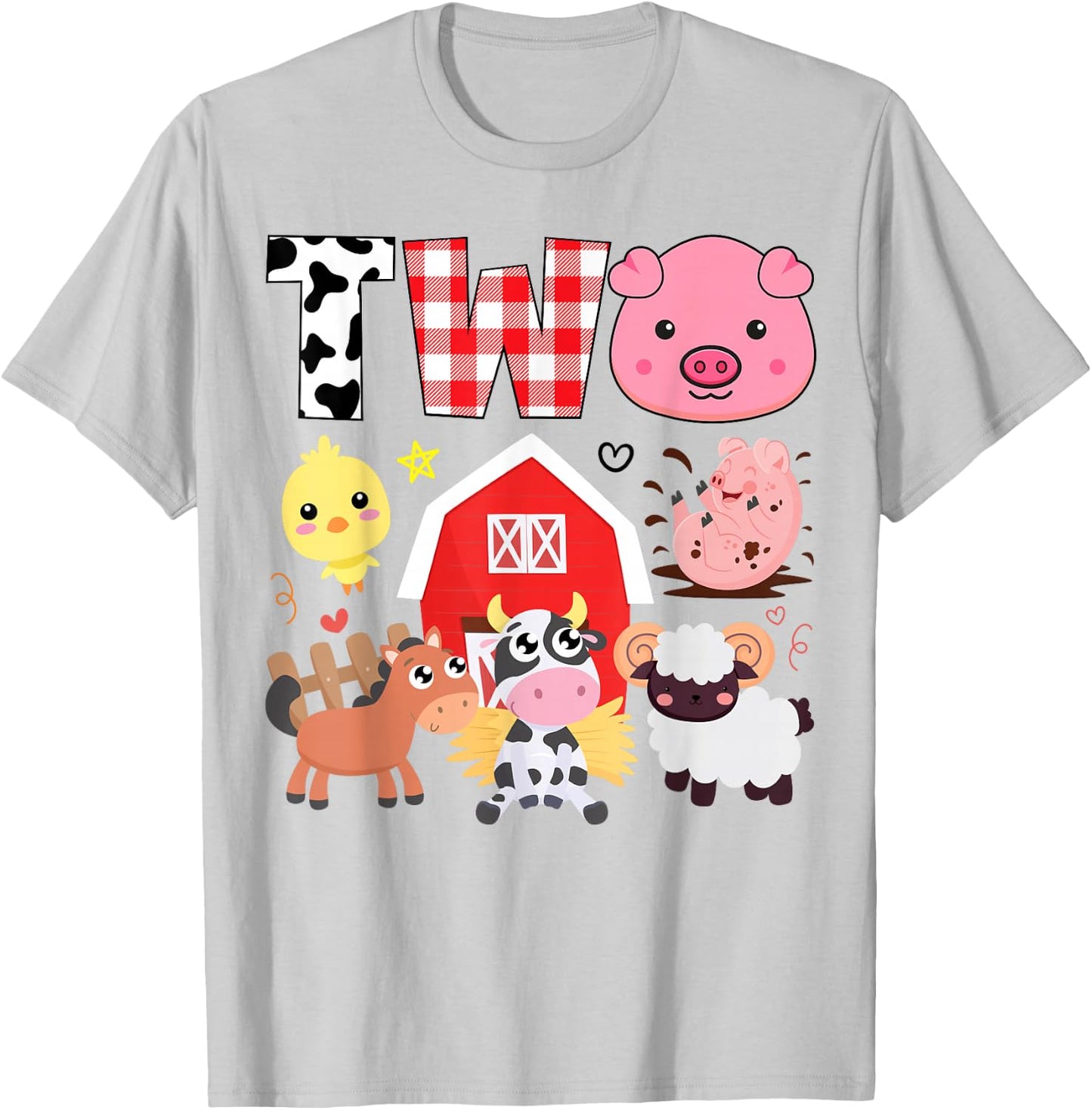 2nd Birthday Two Year Old Farm Theme Animals Birthday Party T-Shirt - T-Shirt | Ash