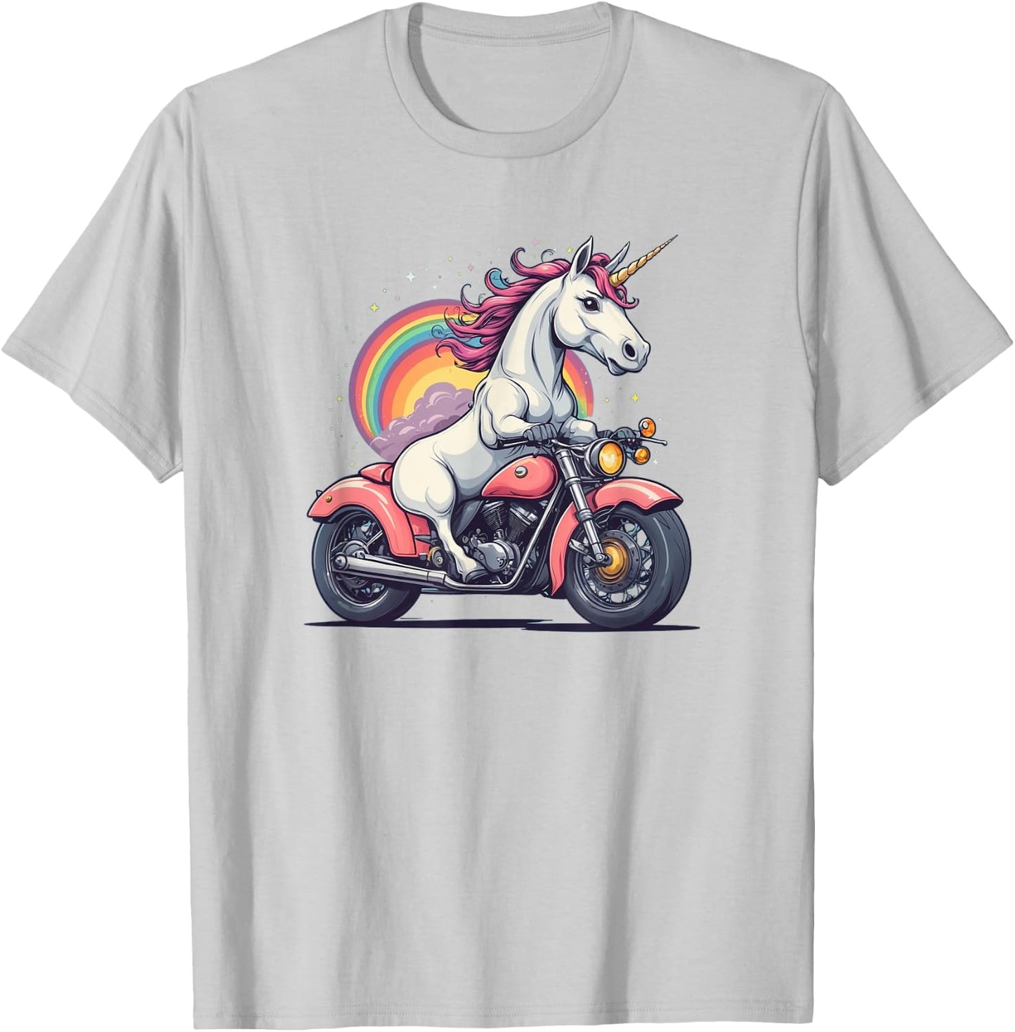 Unicorn Riding a Motorcycle Fantasy Style T-Shirt - T-Shirt | Ash